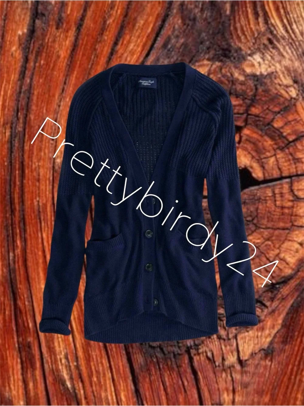 Retro AEO Navy Ribbed Girlfriend Cardigan
